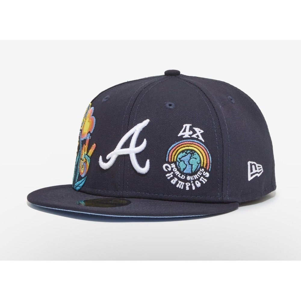 New Era Atlanta Braves Groovy 59FIFTY Fitted Blue Undervisor 4x Champs 7 5/8 $60